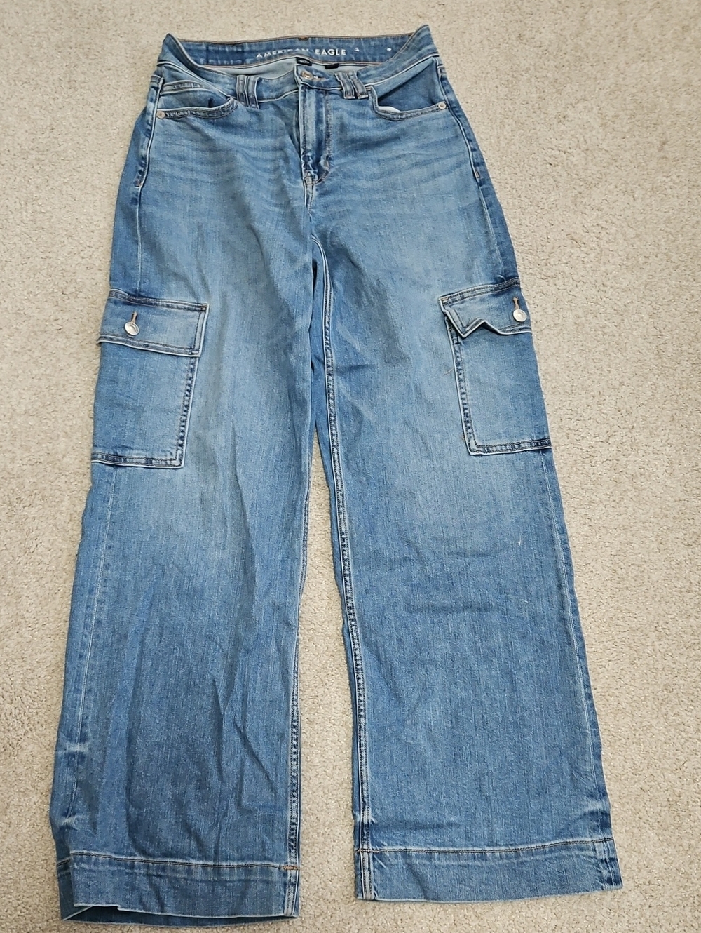 American Eagle Outfitters Light Blue Wide-Leg Cargo Jeans